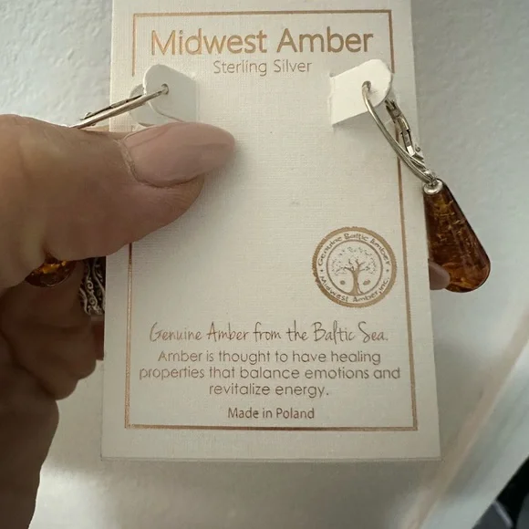 Midwest Baltic Amber Sterling Silver Drop dangle Lever Back Earrings - Picture 3 of 3